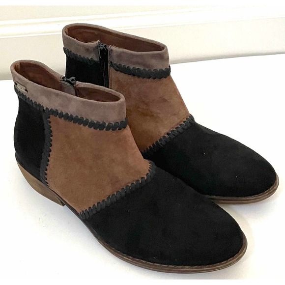 Roxy Shoes - Roxy Western Faux Suede Two Tone Booties Heeled Boots Black Brown Tan Size 8